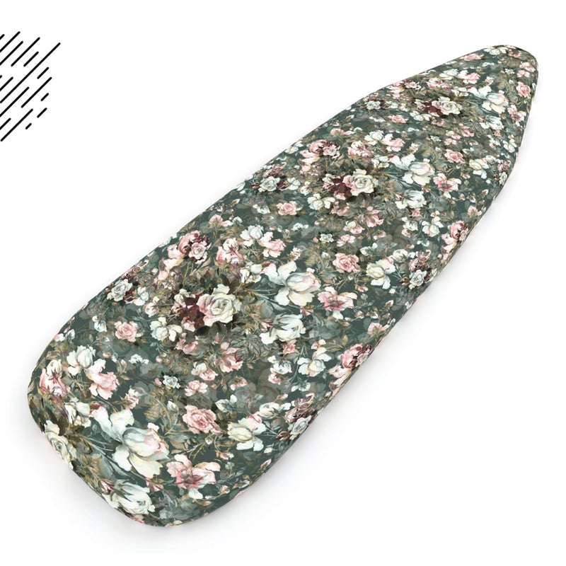 Encasa XO Ironing Board Cover and Pad - Thick 4mm Felt, Heat & Scorch-Resistant, Fits Standard Large Boards 54"x15", Elastic Bungee Cord Tightening, Easy Fit, Stain-Safe Dye, Green Roses - Image 3